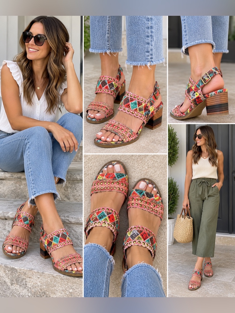 L'ARTISTE Boho Leather Studded
Block Heel Sandals Size 7.5